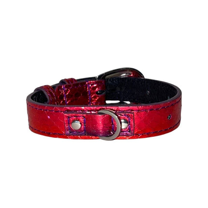 XS/S 7”-14” Ruby Red/Purple Custom Snake Collar/Custom Silver Oval Italian Hardware