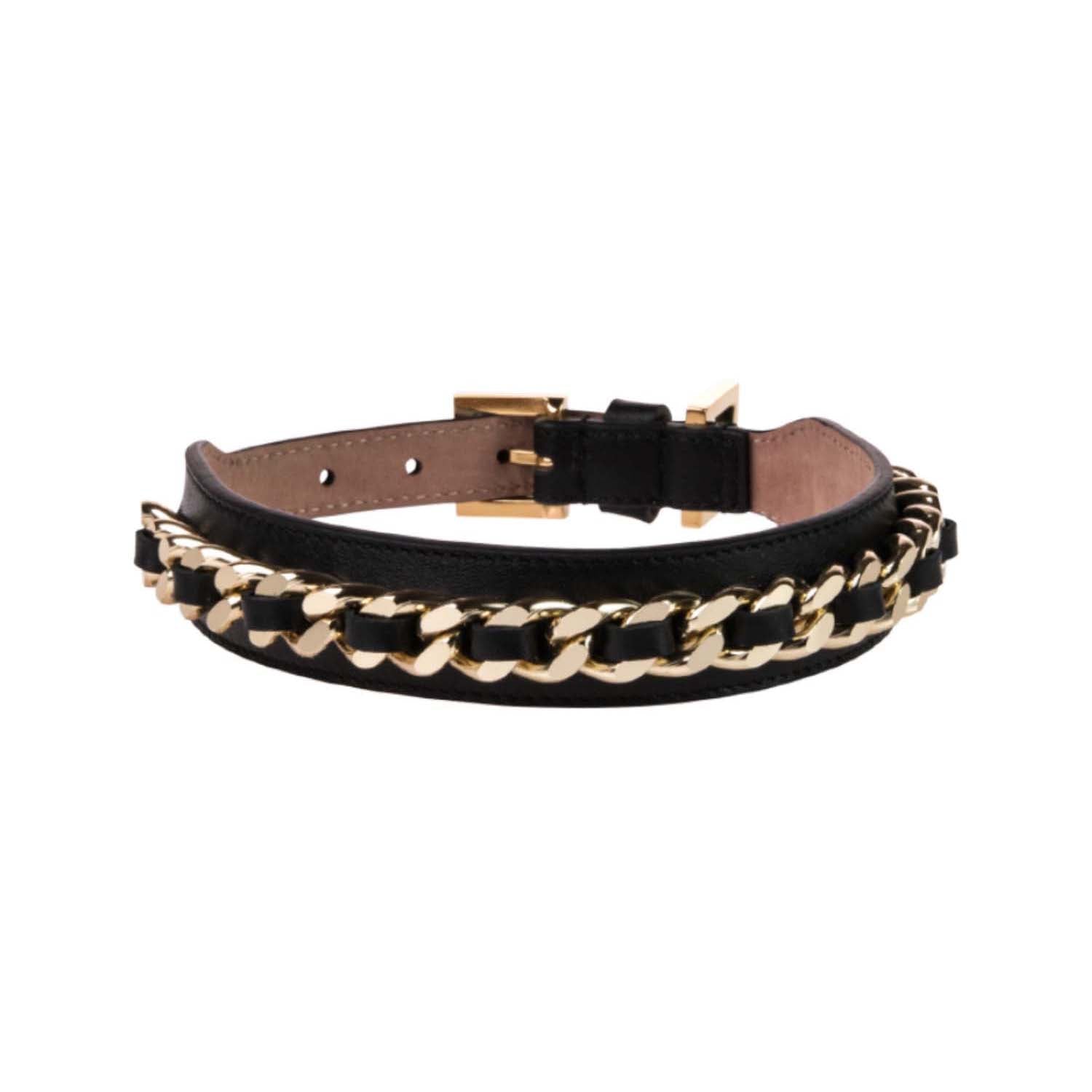 Chain Collar in Black Leather 50cm (19.68