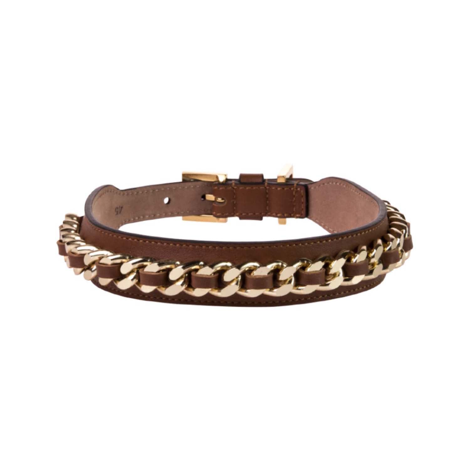 Chain Collar in Brown Leather 50cm (19.68