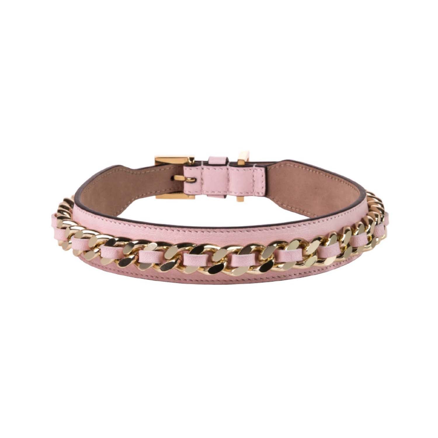 Chain Collar in Pink Leather 50cm (19.68