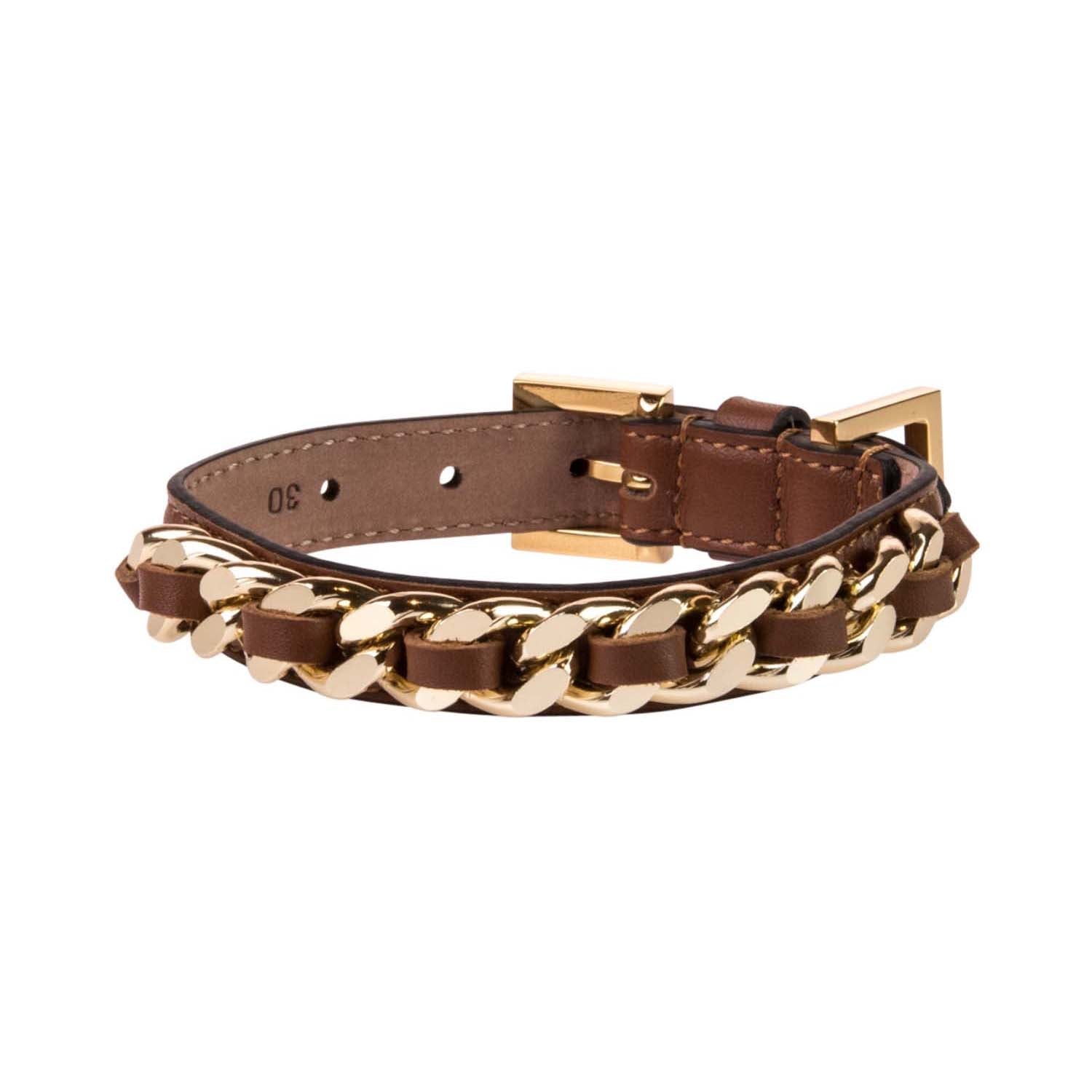 Chain Collar in Brown Leather 35cm (13.77