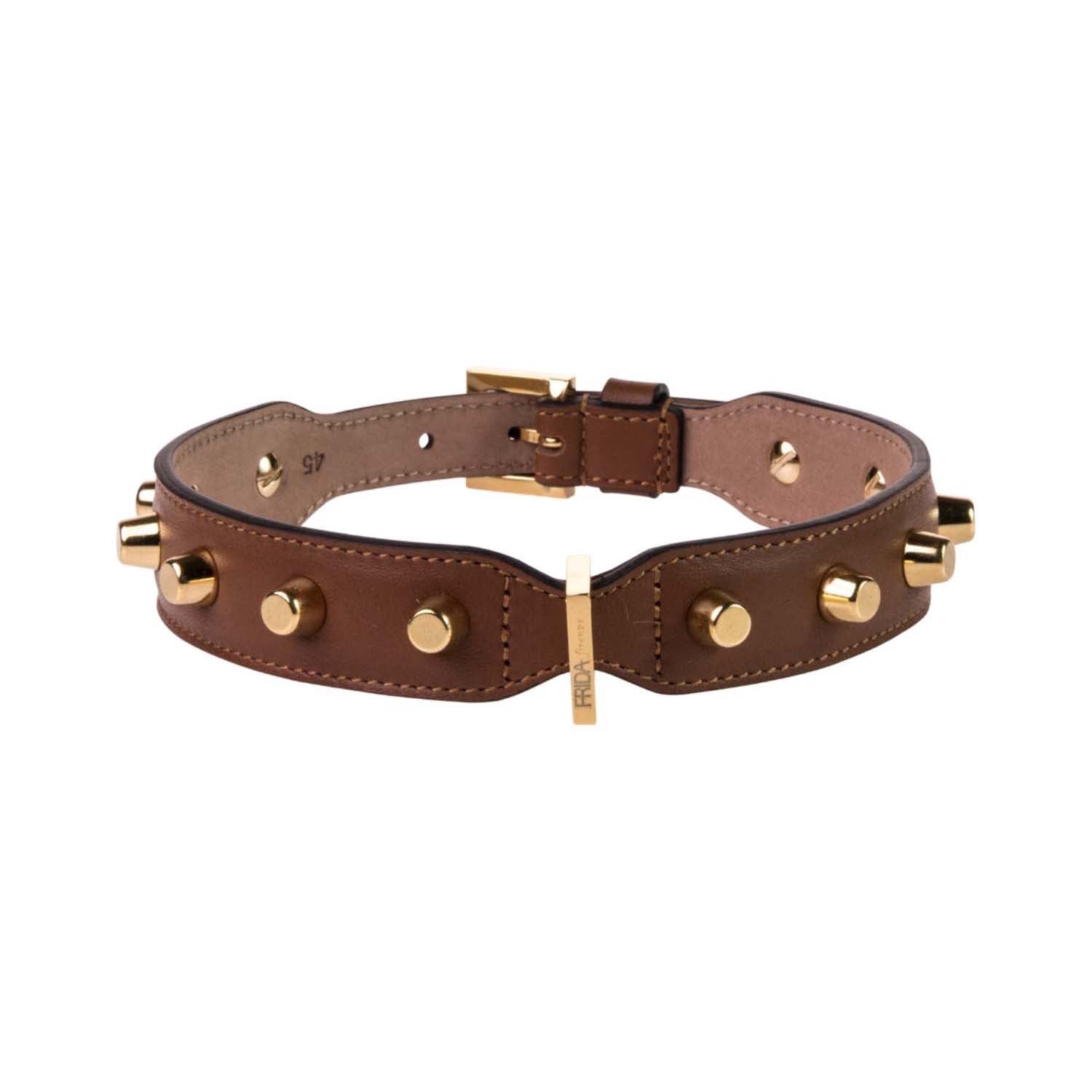 Stud Bag Pet Collar in Brown Leather 50cm (19.68