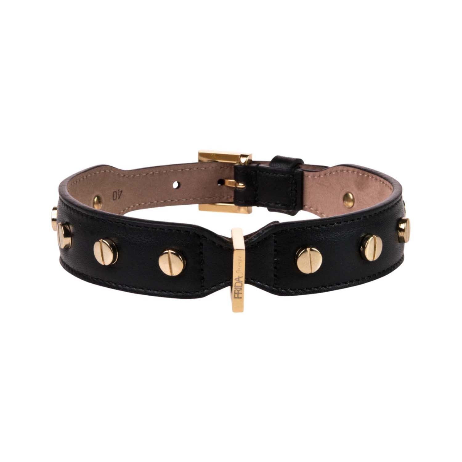 Stud Screw Black Leather Collar 50cm (19.68