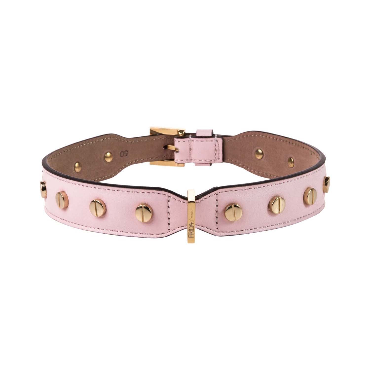 Stud Screw Pink Leather Collar 50cm (19.68