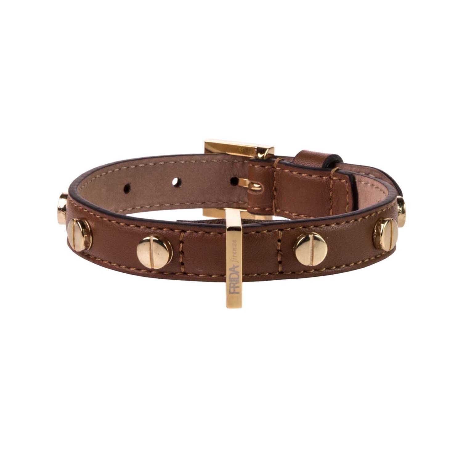 Stud Screw Collar in Brown Leather 35cm (13.77