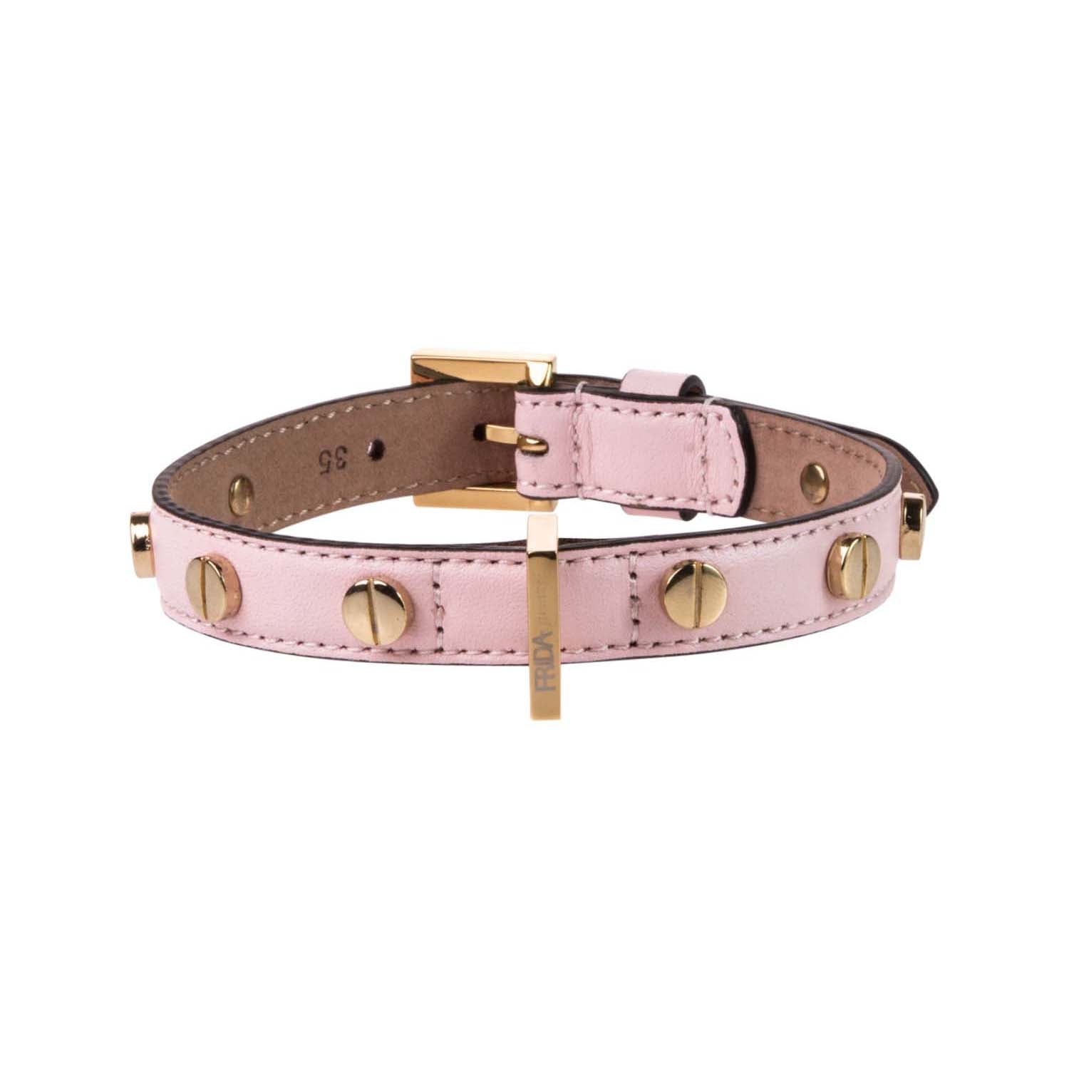 Stud Screw Pink Leather Collar 35cm (13.77