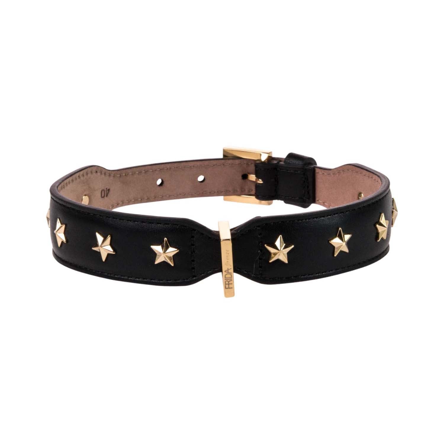 Star Stud Black Leather Collar 50cm (19.68