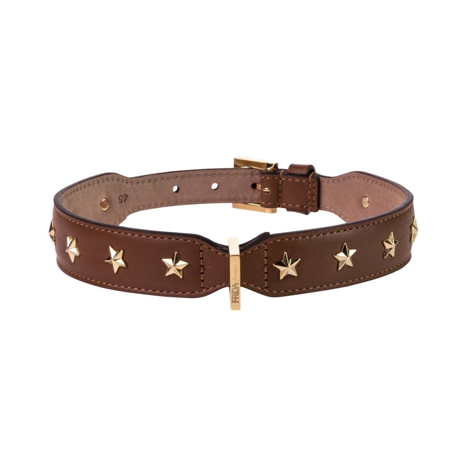 Star Stud Brown Leather Collar 50cm