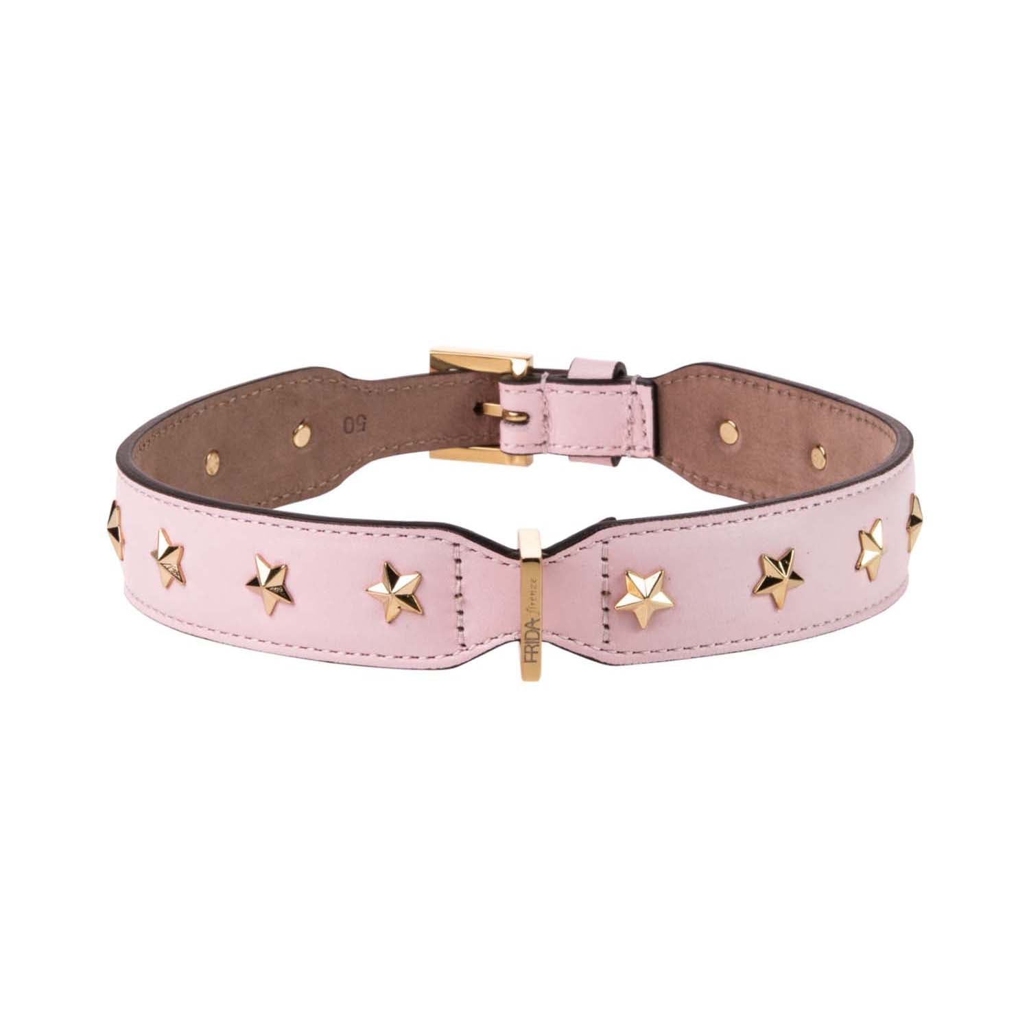 Star Stud Pink Leather Collar 50cm (19.68