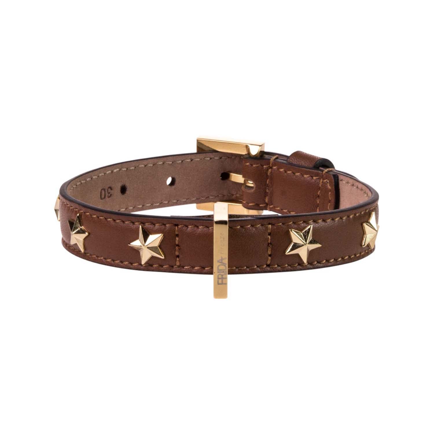 Star Stud Brown Leather Collar 35cm