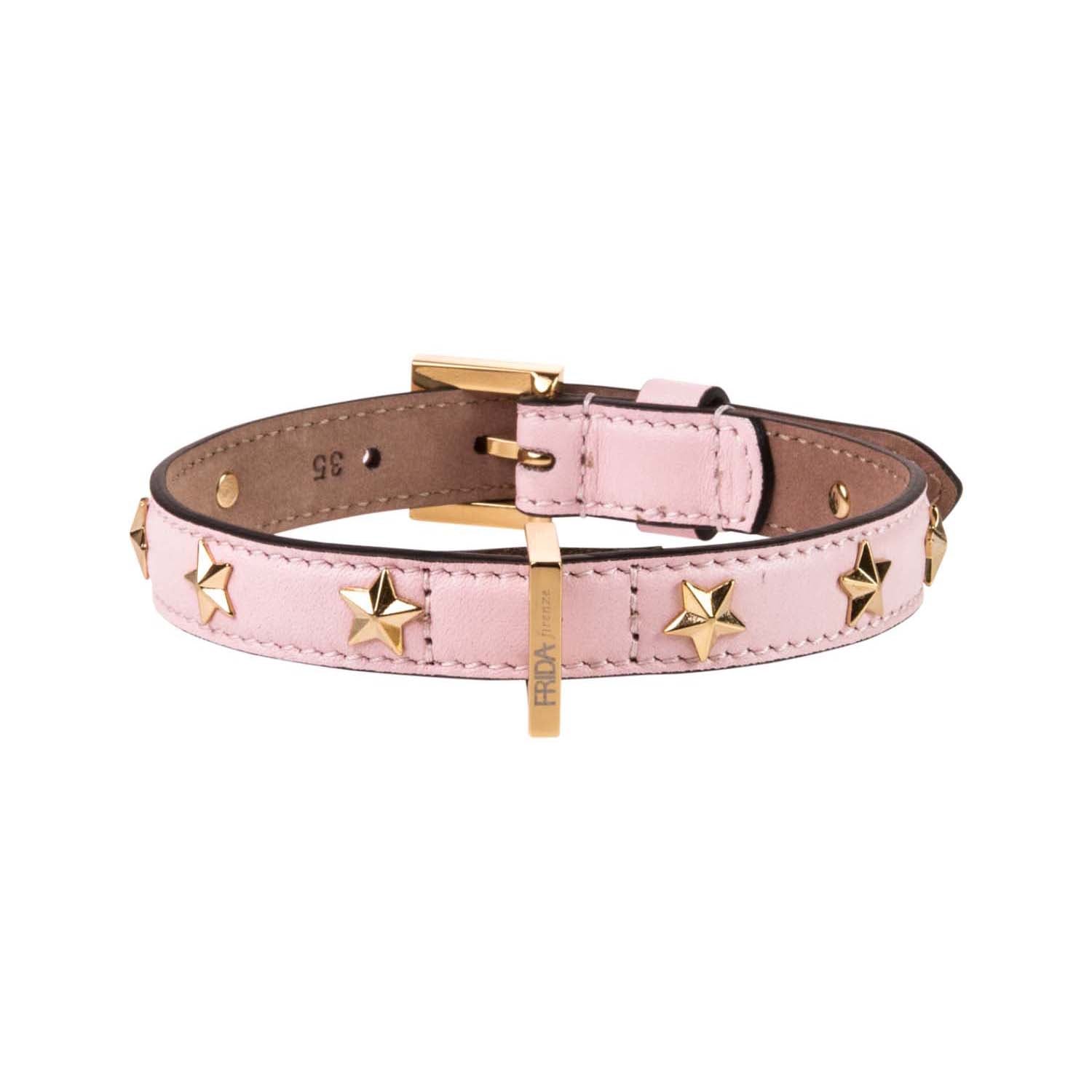 Star Stud Pink Leather Collar 35cm (13.77