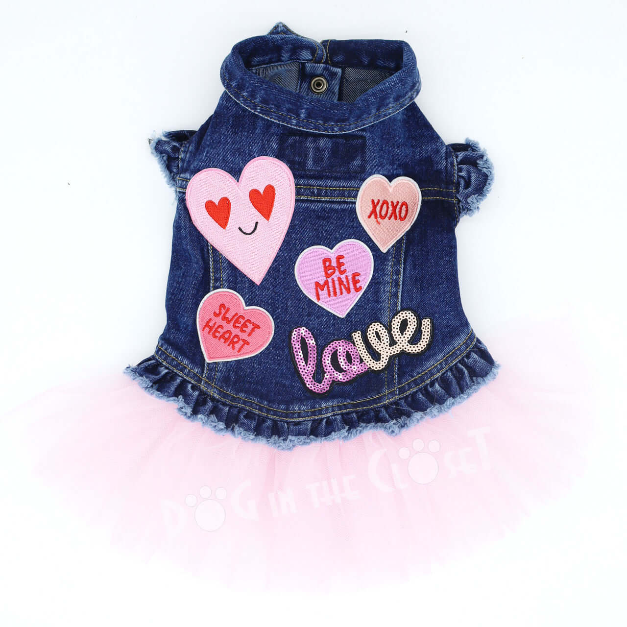 Candy Hearts Blue Denim Dog Jacket