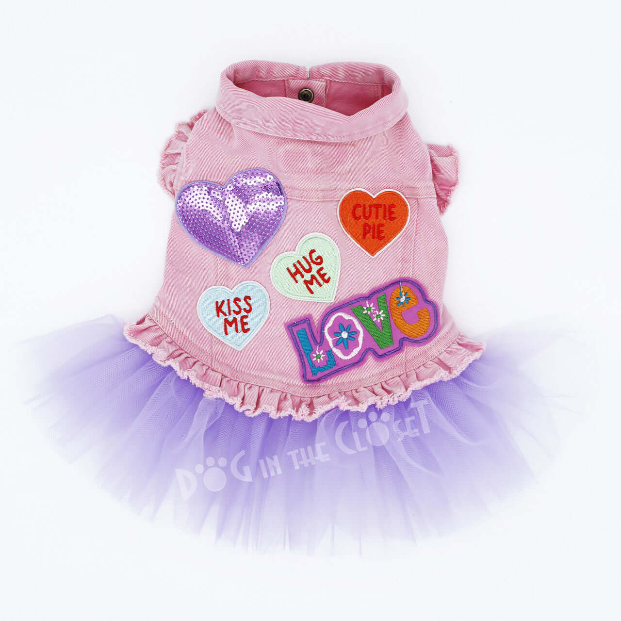 Candy Hearts Purple Denim Dog Jacket