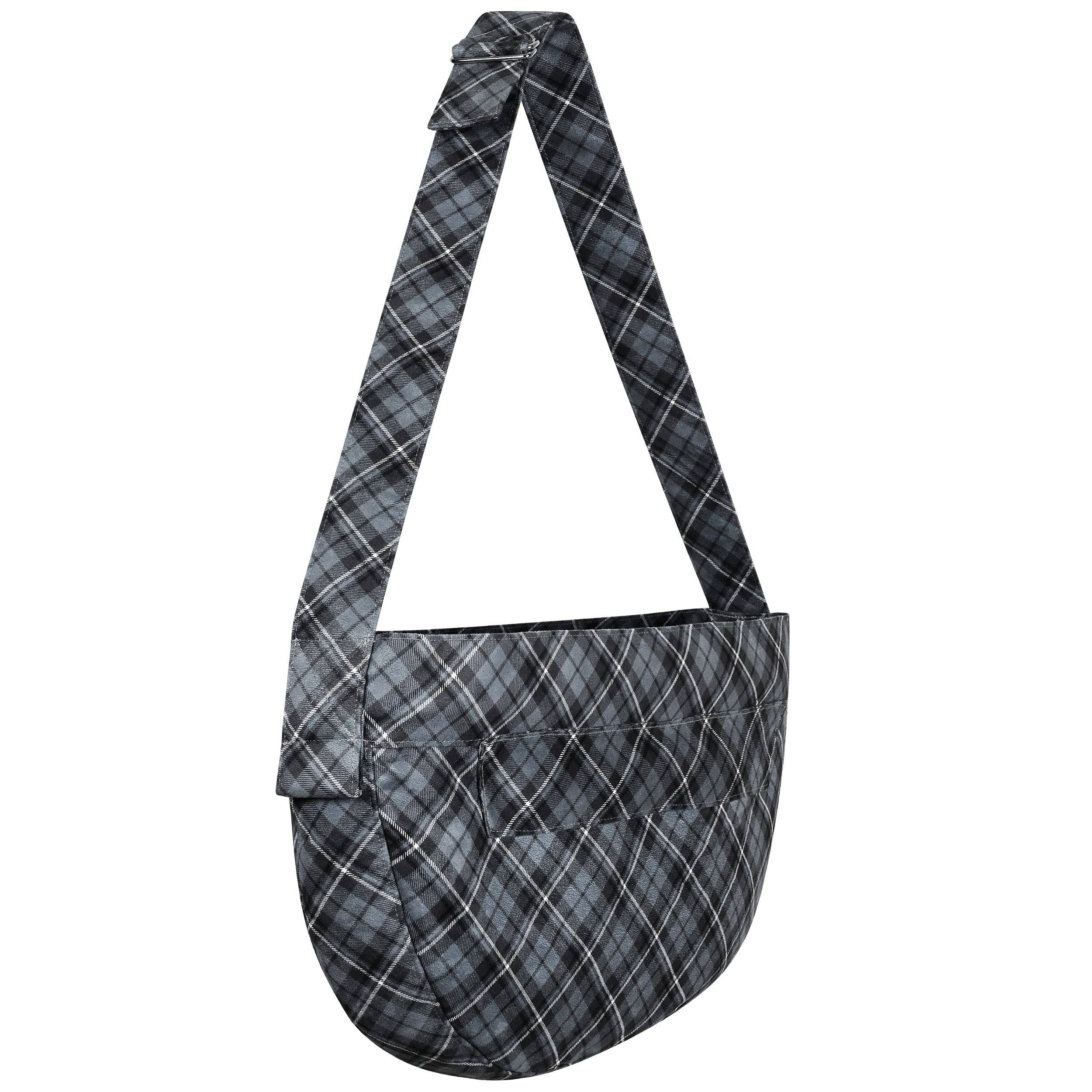 Printed Cuddle Carrier with Curly Sue One Size Charcoal Plaid Platinum Curly Sue