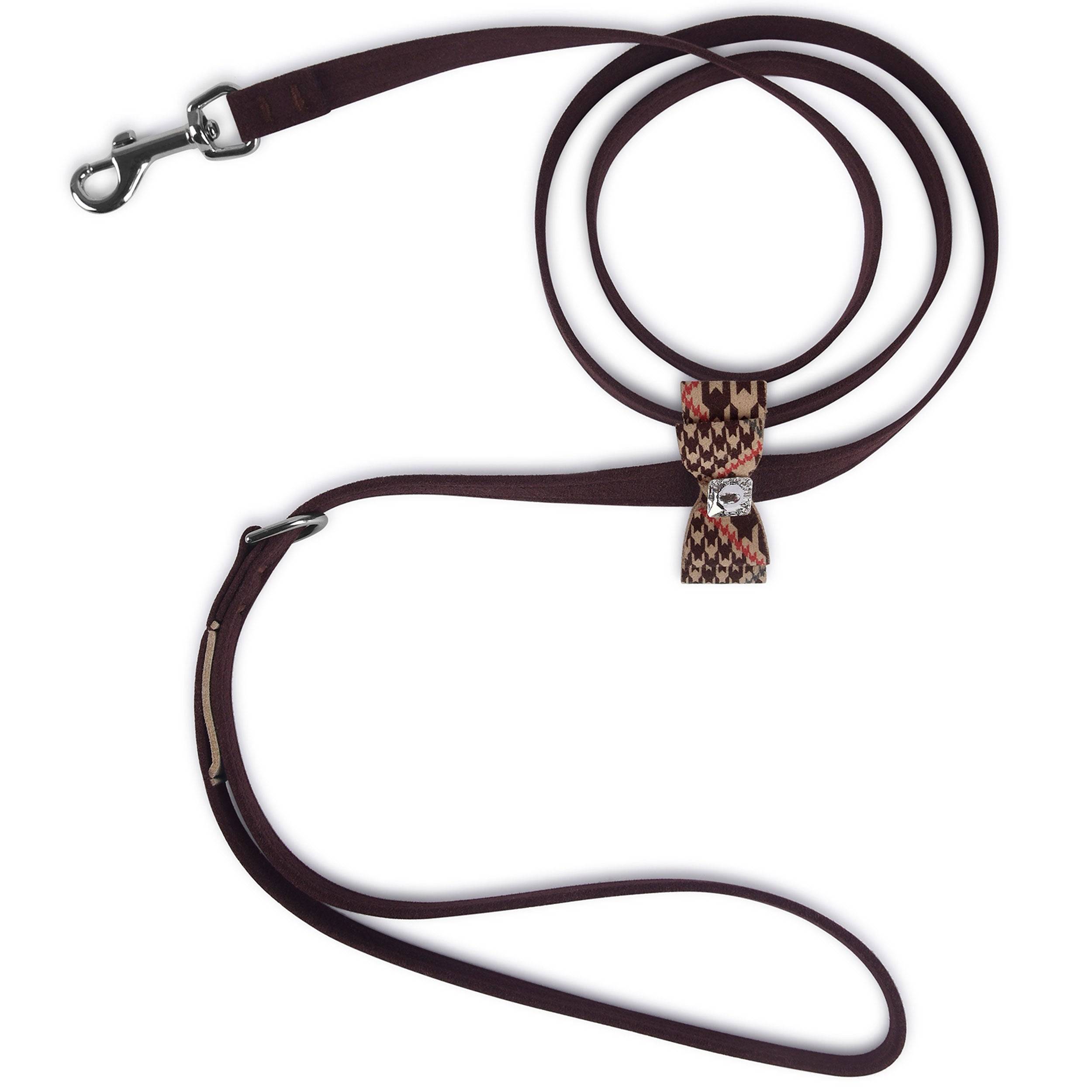 Chocolate Glen Houndstooth Big Bow Leash Chocolate