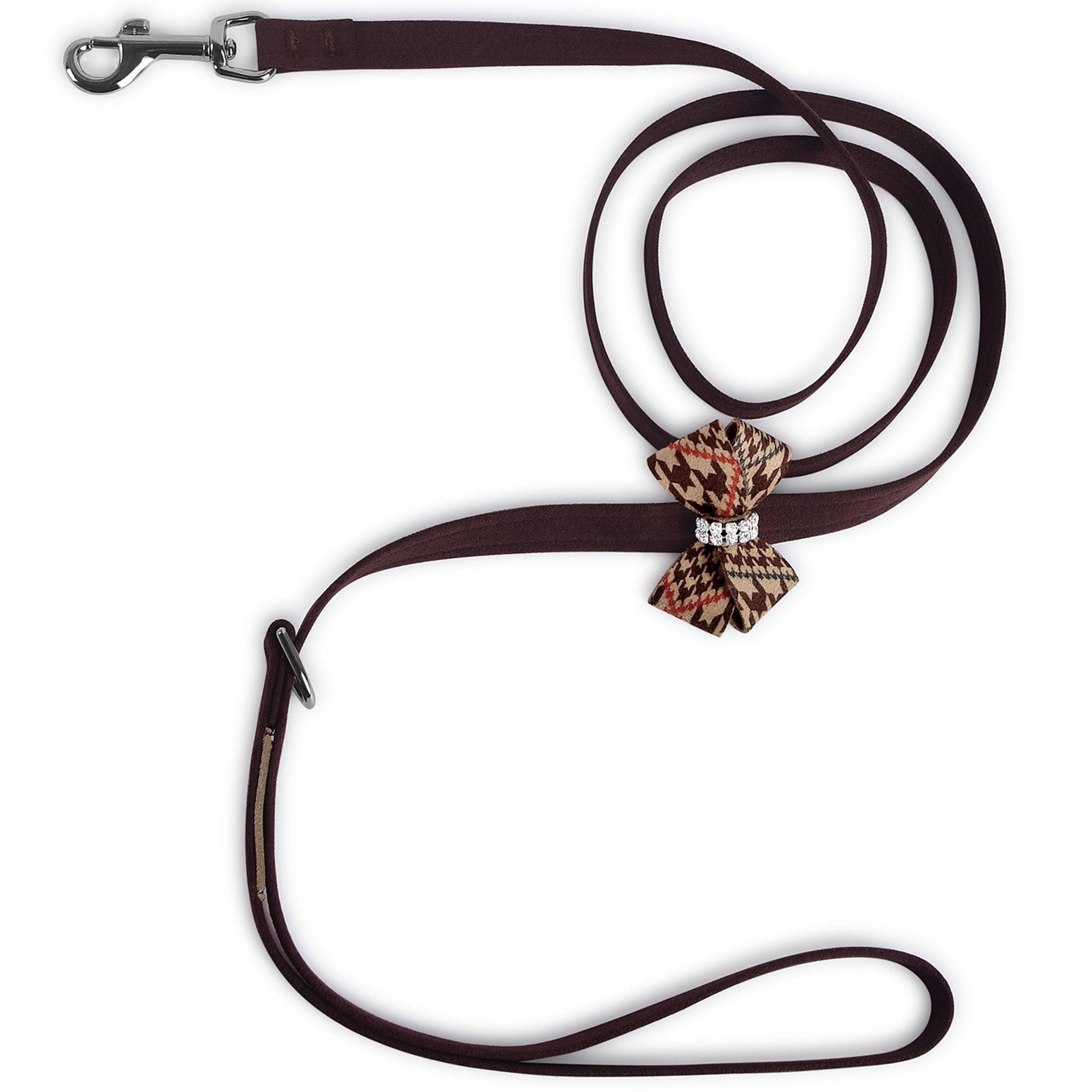 Chocolate Glen Houndstooth Nouveau Bow Leash Chocolate