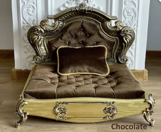 Luxury Baroque Pet Bed in Gold & Baby Pink Chocolate Brown