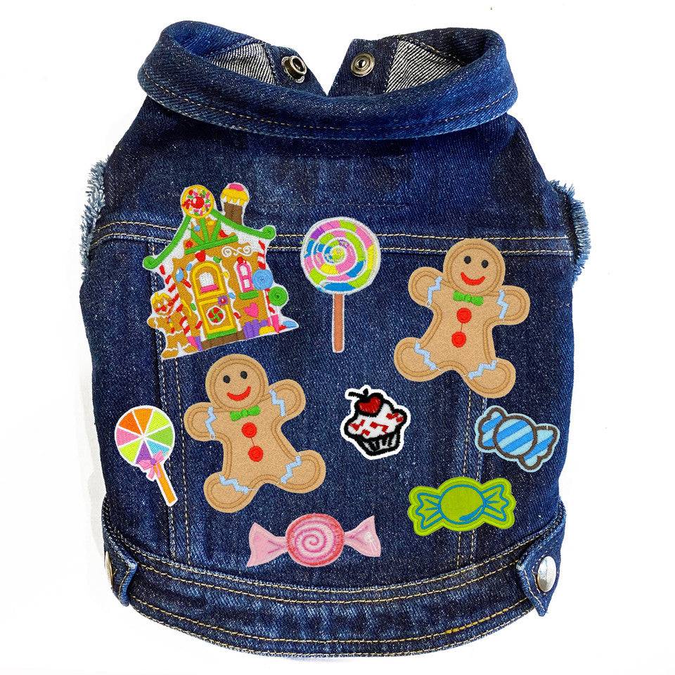 Christmas Gingerbread Denim Dog Jacket Blue Denim