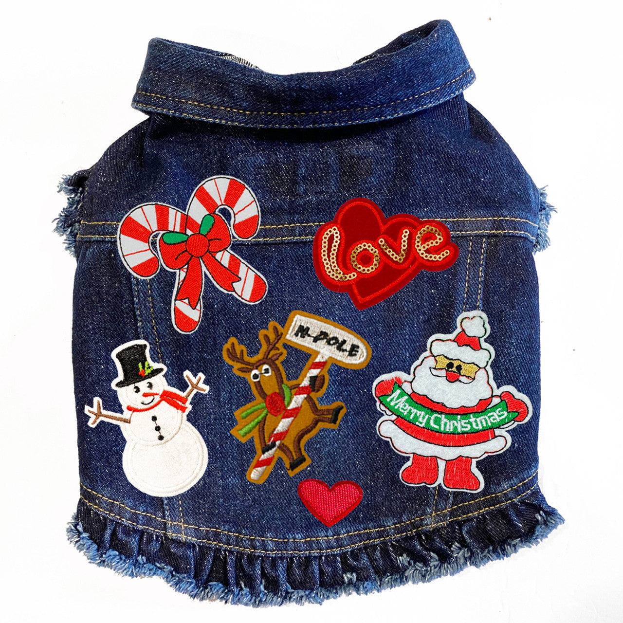 Christmas Love Candy Canes Denim Dog Jacket