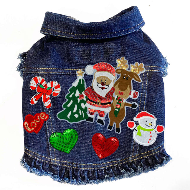 Christmas Love Santa Denim Dog Jacket