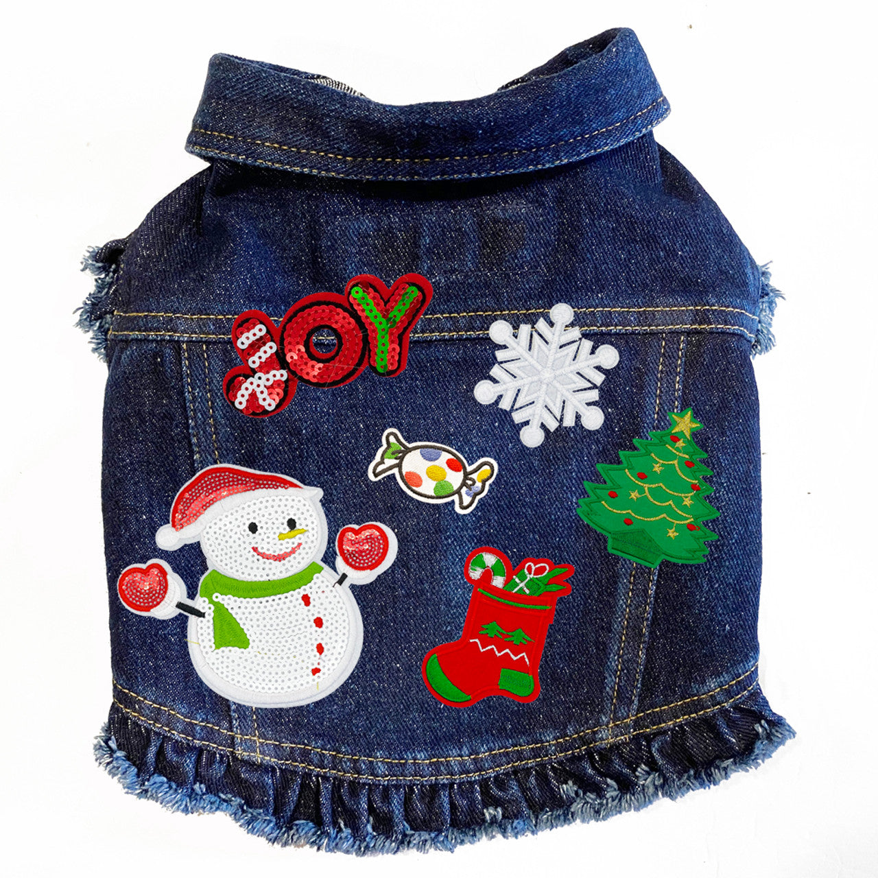 Christmas Sequin Snowman Denim Dog Jacket