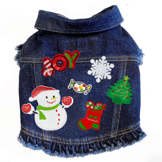 Christmas Sequin Snowman Denim Dog Jacket