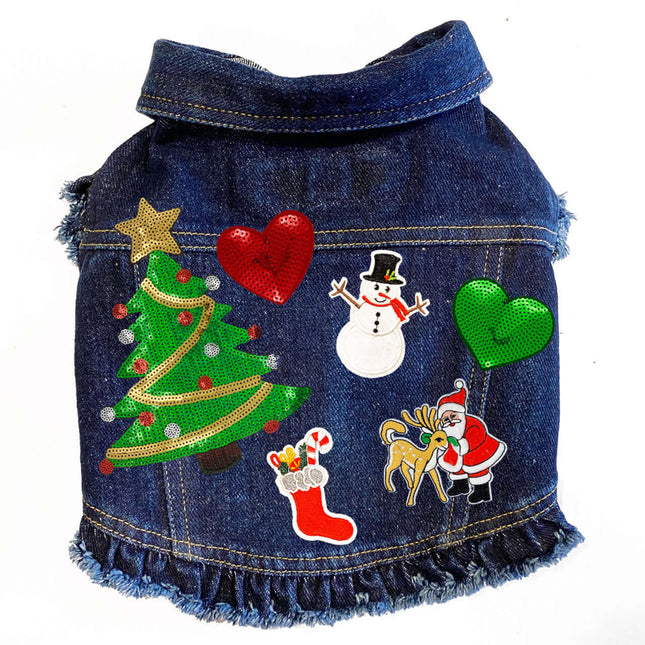 Christmas Sequin Tree Denim Dog Jacket