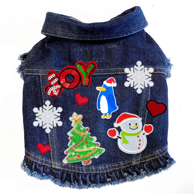 Christmas Snowflake Denim Dog Jacket