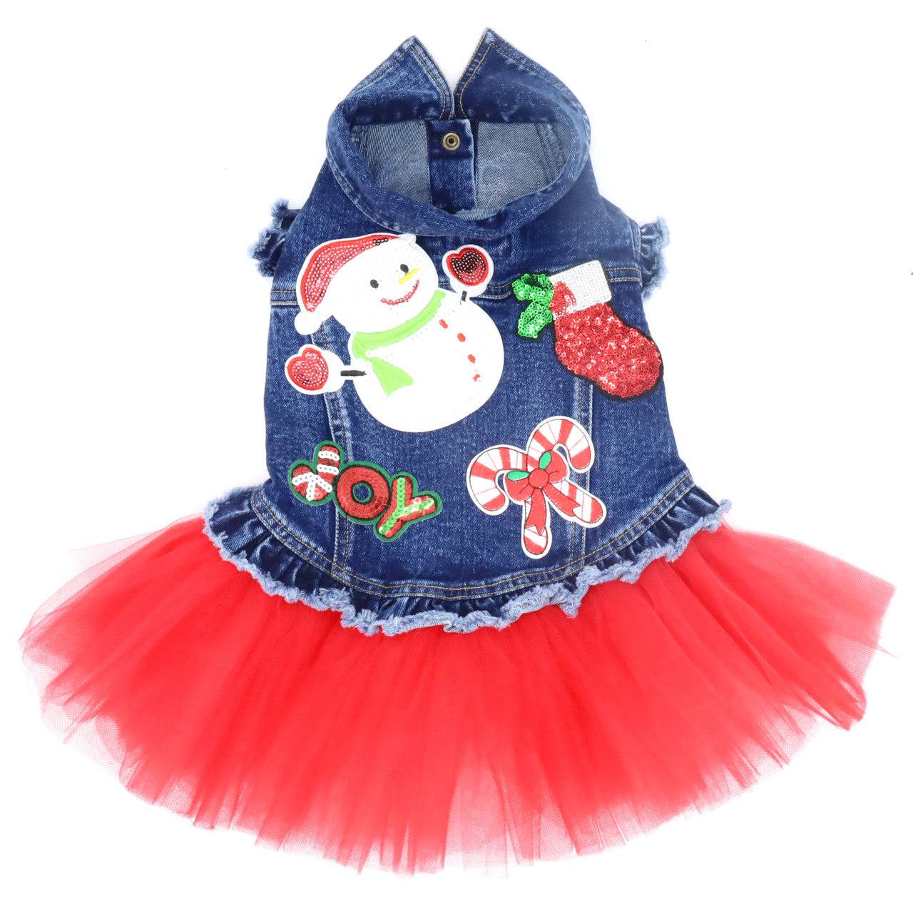 Christmas Snowman Denim Dog Jacket