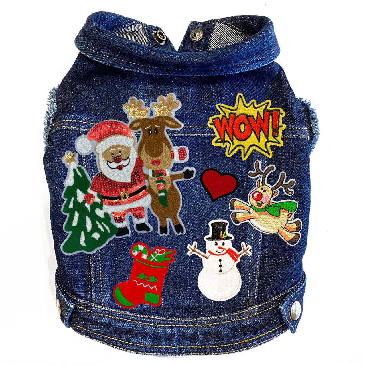 Christmas Wow Santa Denim Dog Jacket