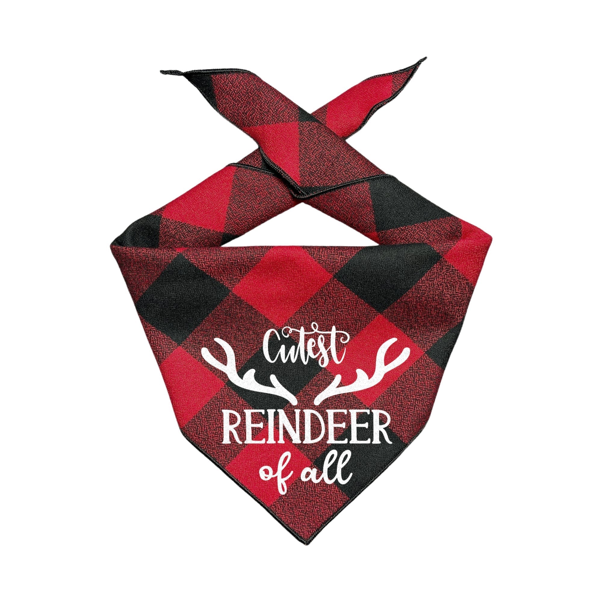 Cutest Reindeer Red & Black Plaid Dog Bandana X-Large