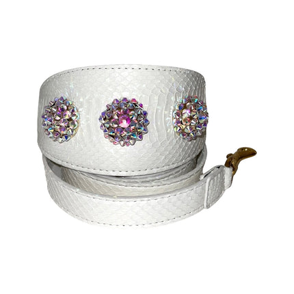 Stunning Matte White 3” Wide Style Collar & Leash Set, With Our Custom Swarovski Rivets