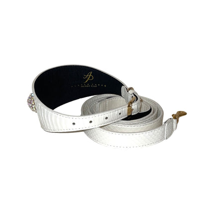 Stunning Matte White 3” Wide Style Collar & Leash Set, With Our Custom Swarovski Rivets