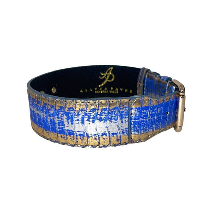 Stunning Multi-Color Blue/Silver/Gold Snake, Classic Collar With Gold Hardware