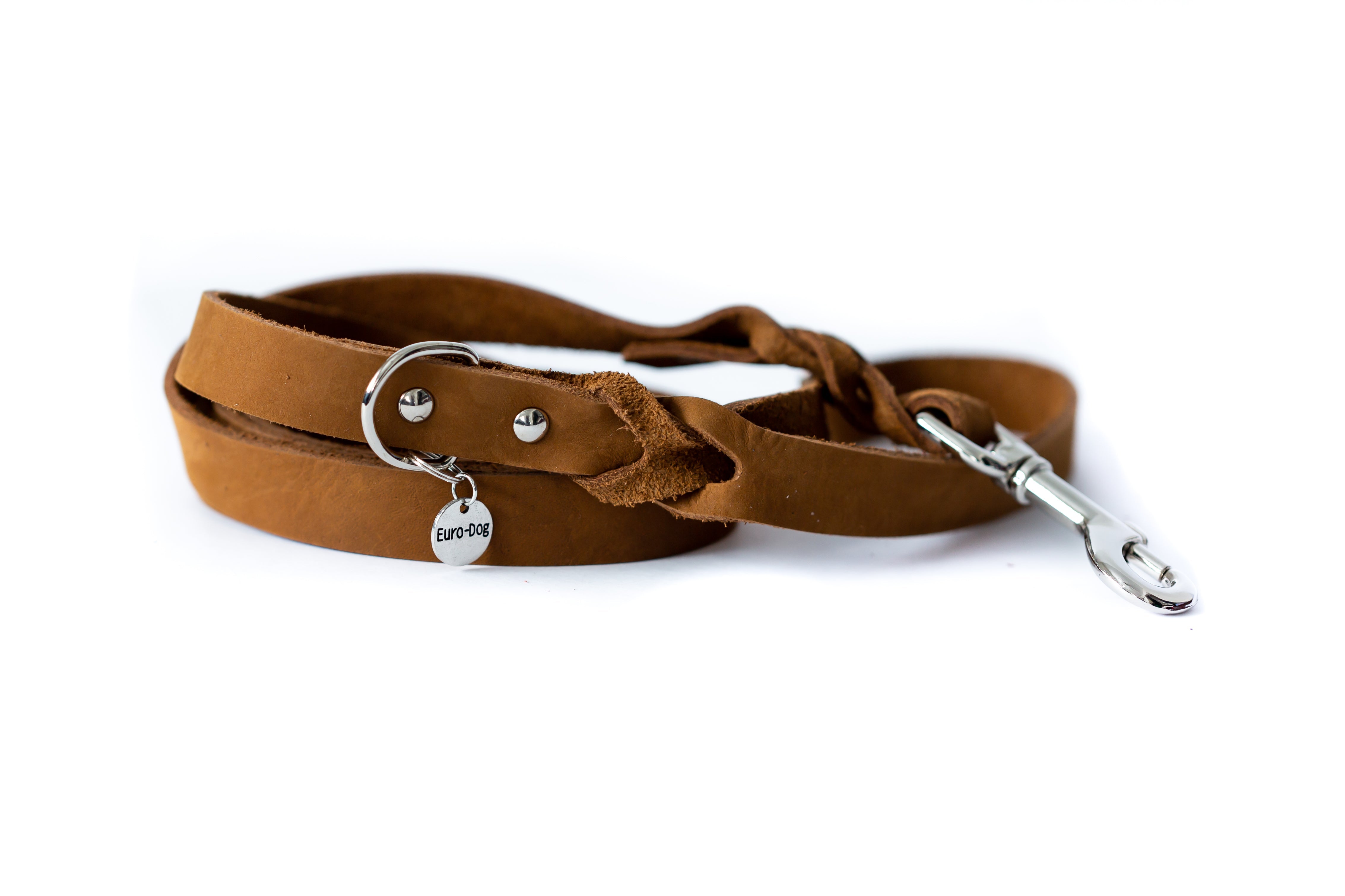 Leather Braided Dog Leash Bark Brown Very Soft Leather