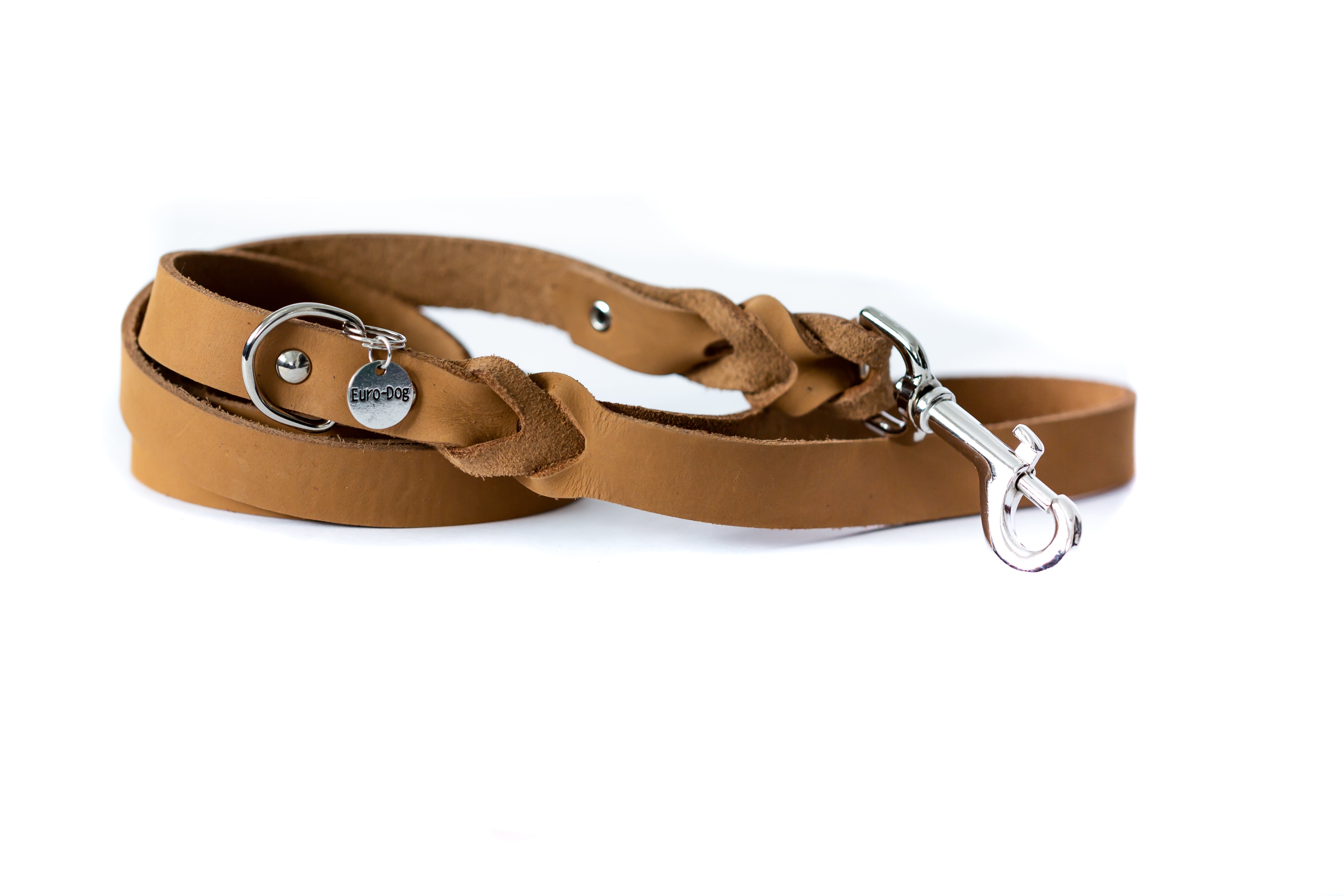 Leather Braided Dog Leash Tan Very Soft Leather