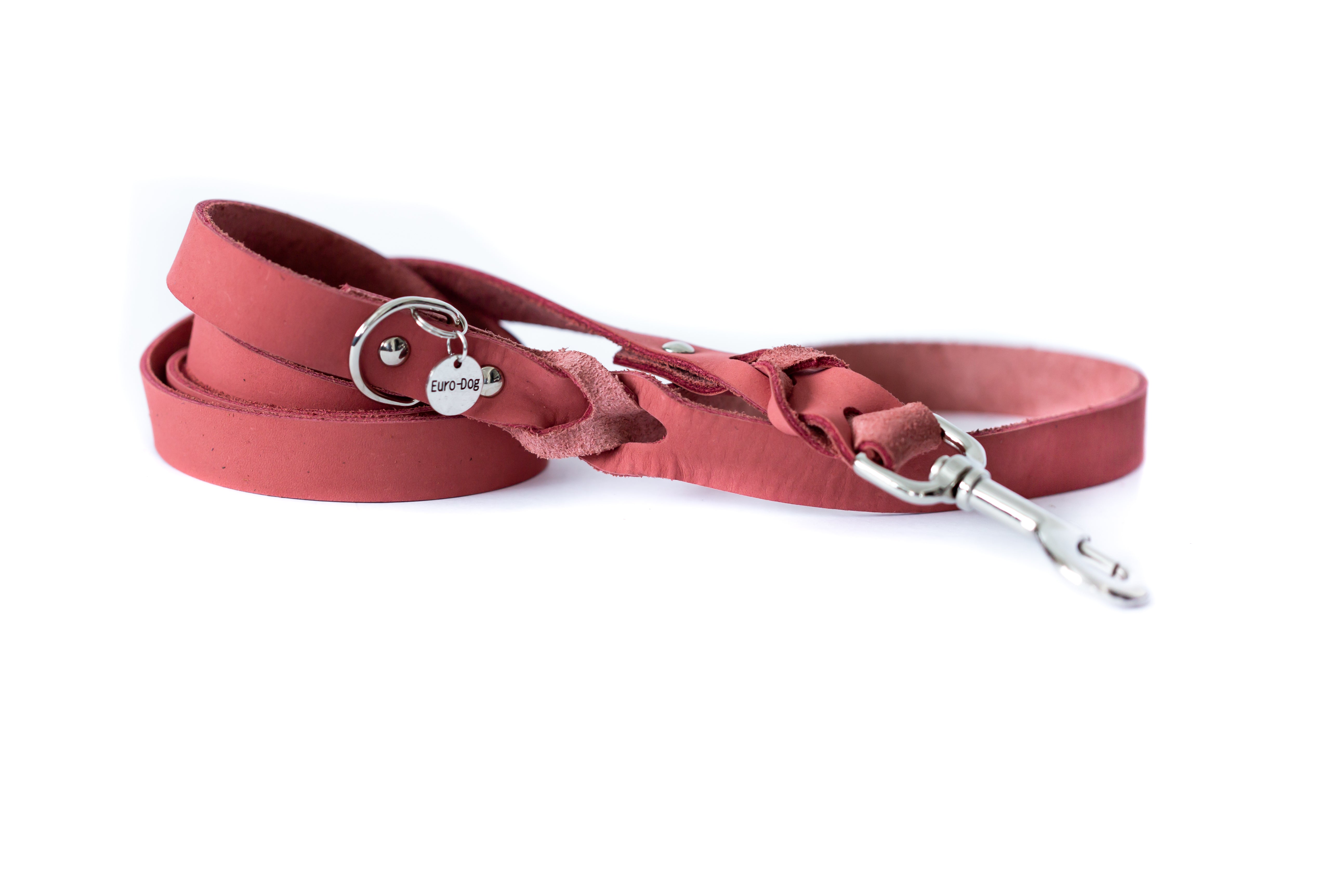 Leather Braided Dog Leash Coral Very Soft Leather