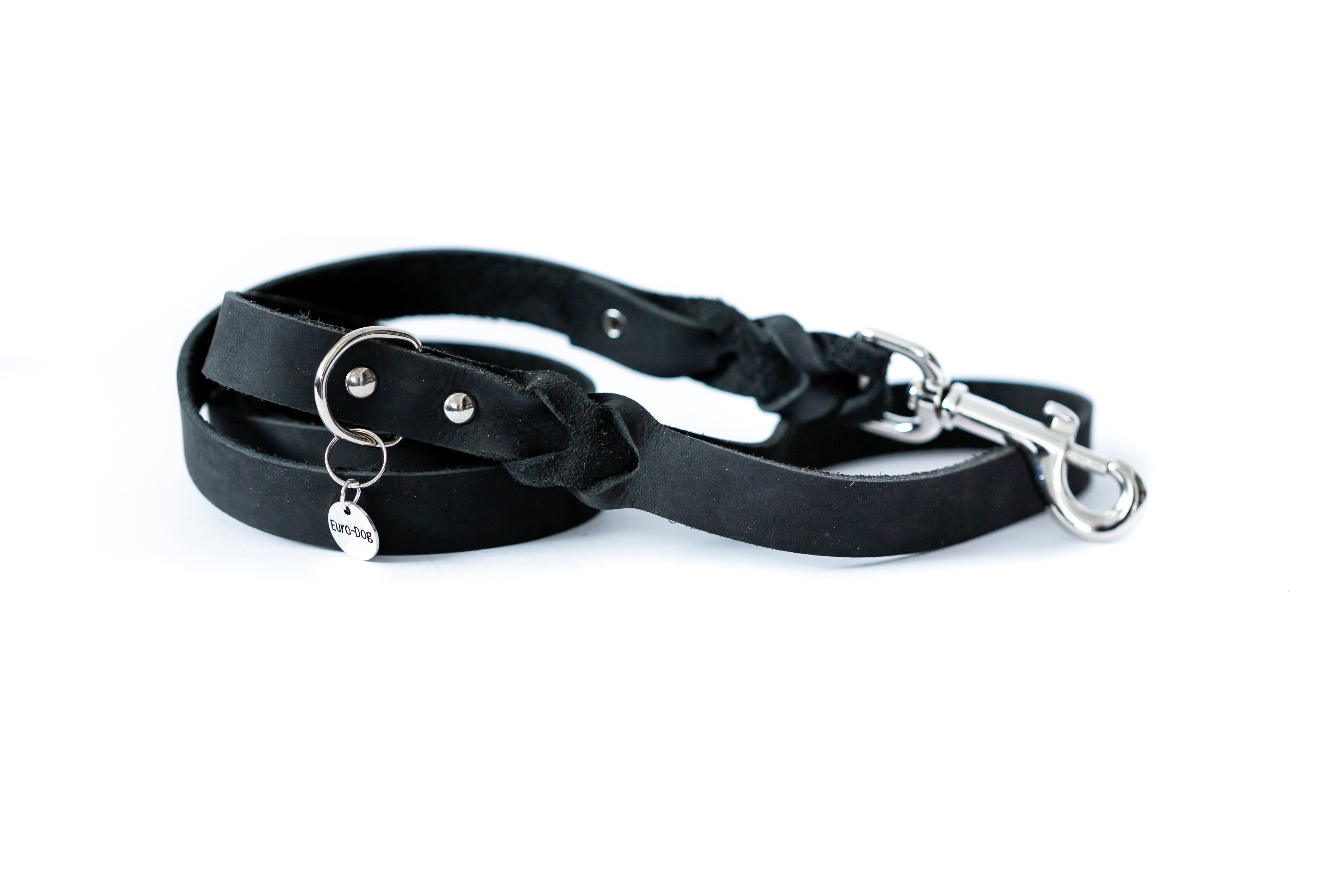 Leather Braided Dog Leash Black Very Soft Leather