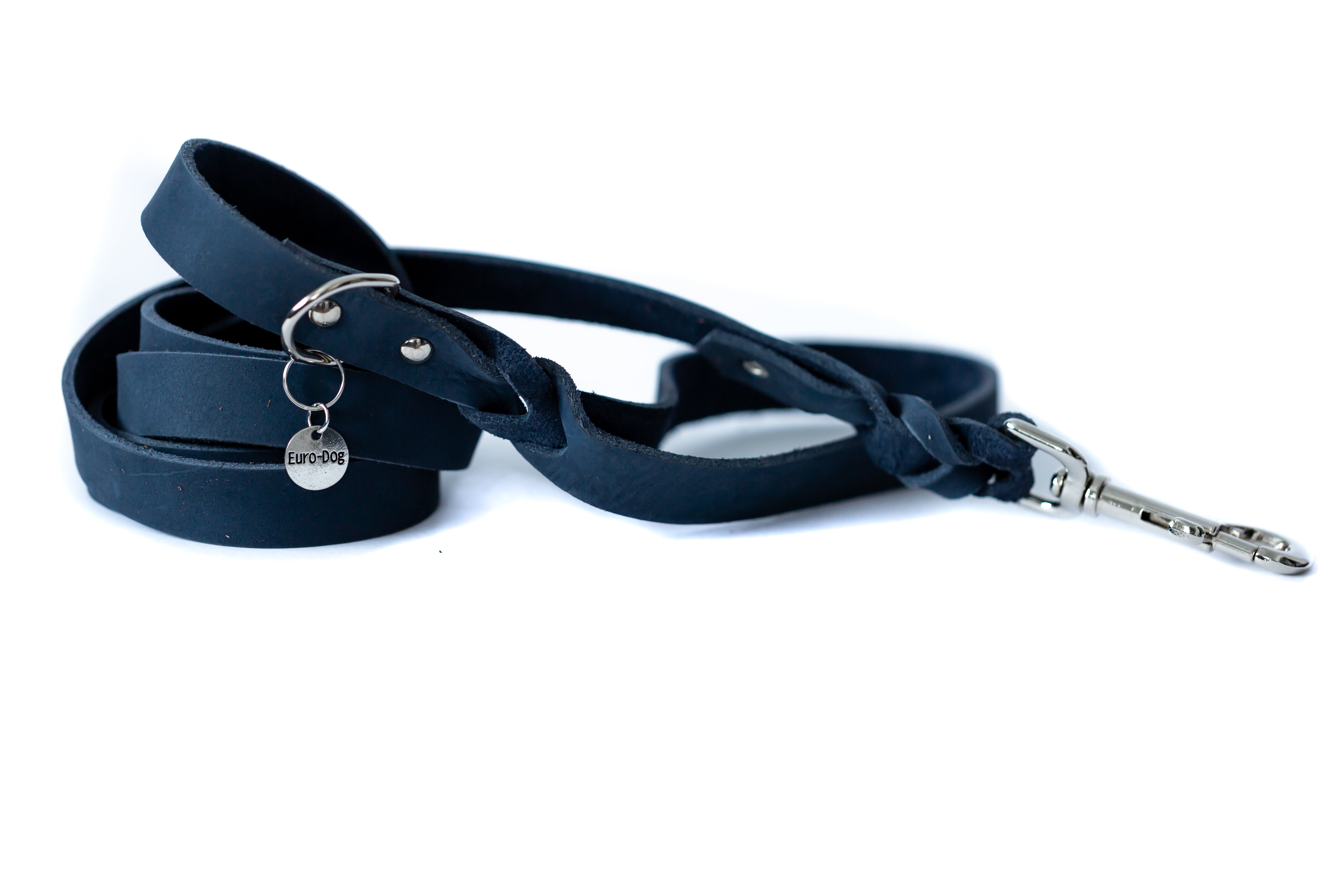 Leather Braided Dog Leash Navy Very Soft Leather