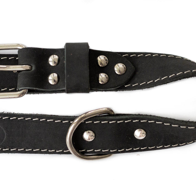 Traditional Black Leather Dog Collar