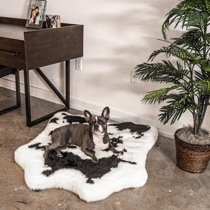 PupRug™ Animal Print Memory Foam Dog Bed - Black Faux Cowhide