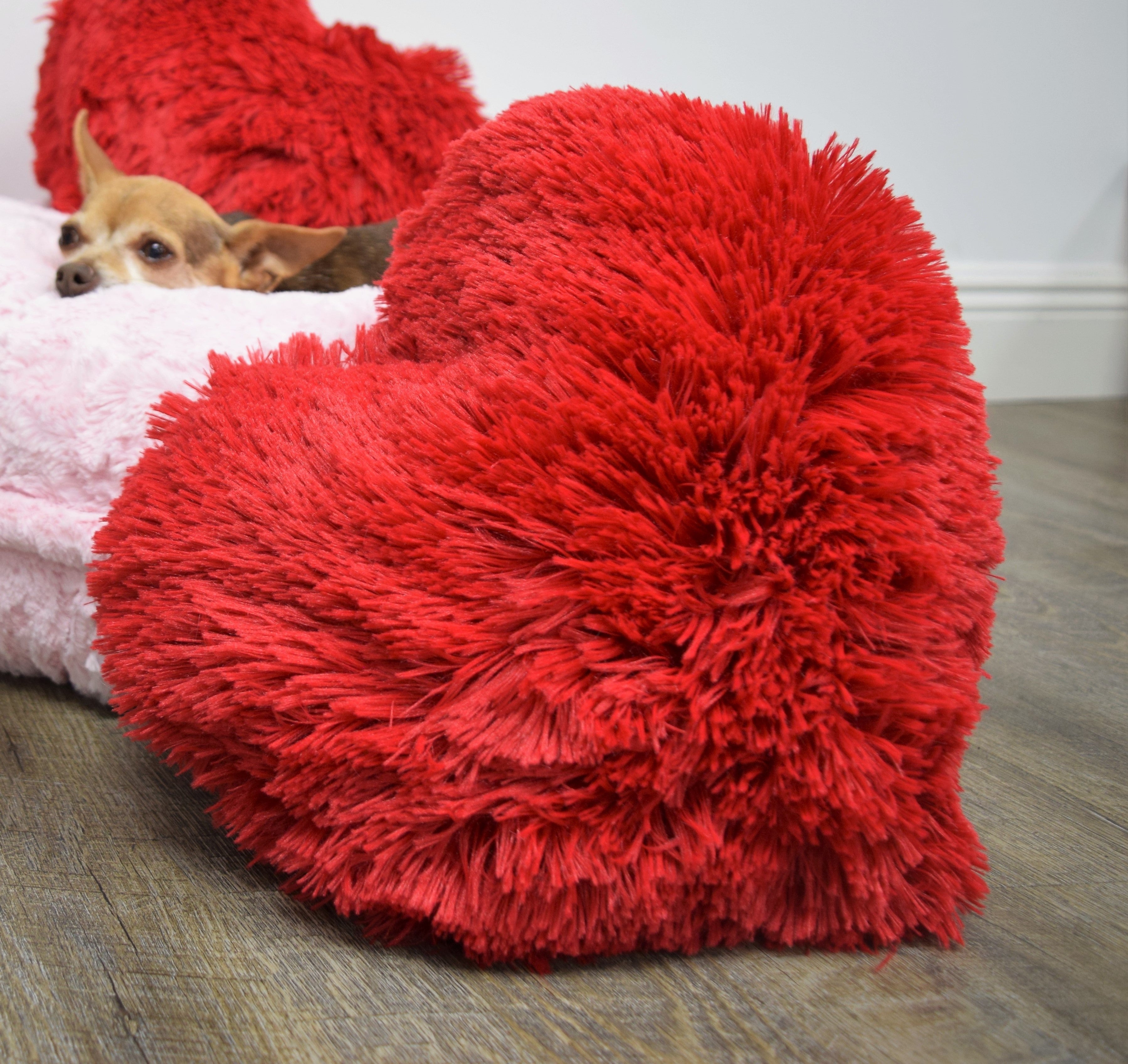 Red Shag Heart Pillow