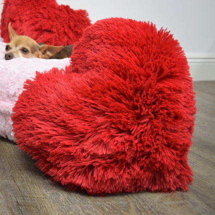 Red Shag Heart Pillow