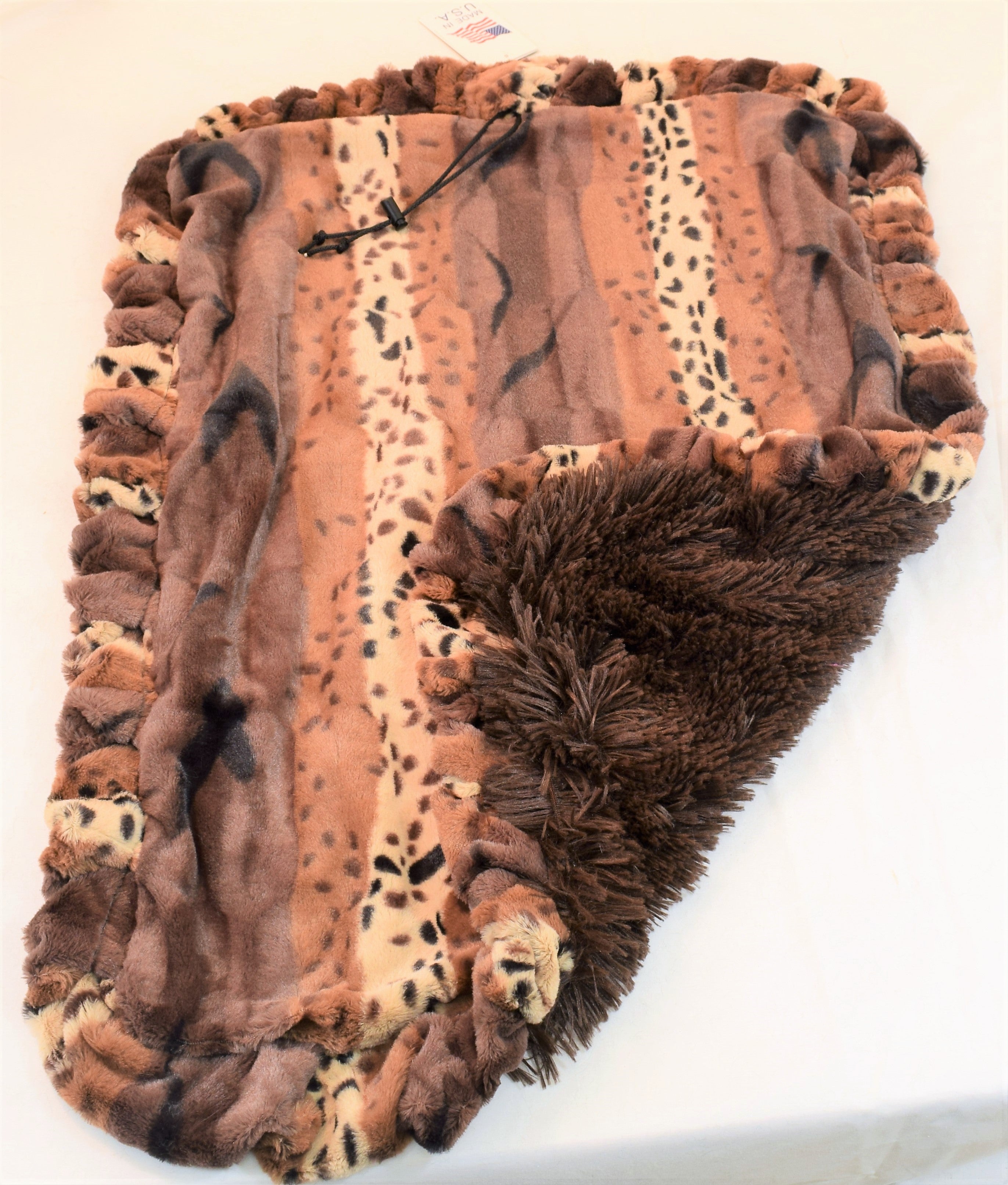 Exotic Fur Gold & Chocolate Shag Travel Bed/Blanket