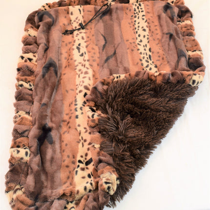 Exotic Fur Gold & Chocolate Shag Travel Bed/Blanket