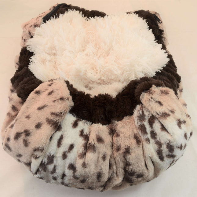 Snow Leopard & Cream Shag with Chocolate mink Travel Bed/Blanket