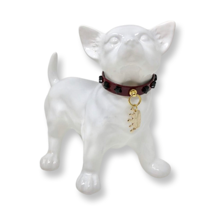 Fashion Collar and Chain Leash Set - Burgundy with Star Studs