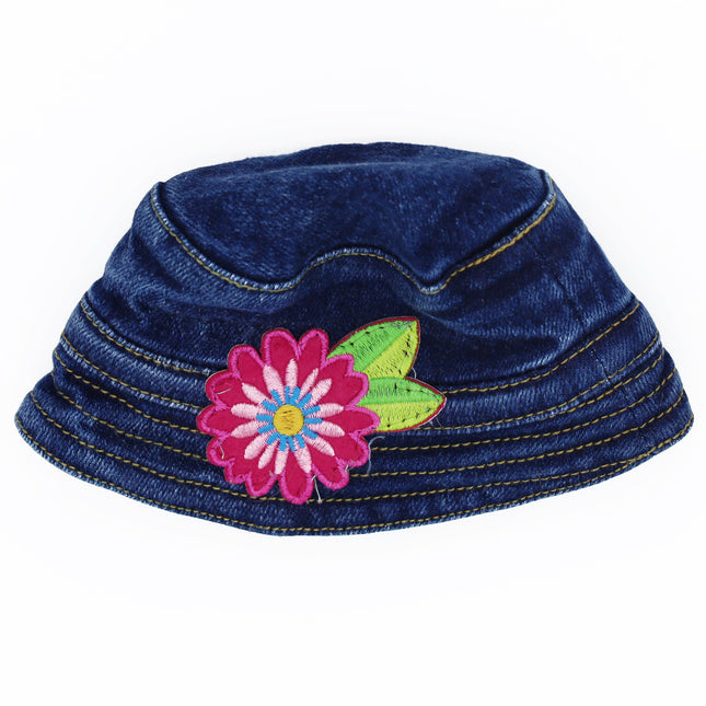 Dog Denim Bucket Hat - Fuchsia Daisy Patch