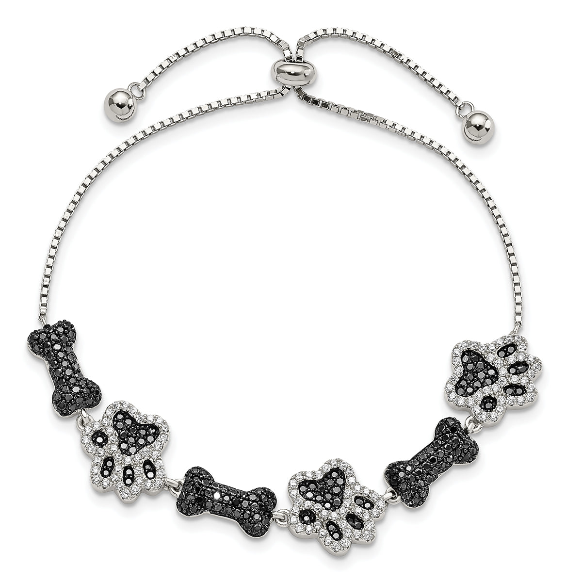 Shimming CZ Paws & Bones Bracelet In Sterling Silver W/Rhodium Plating