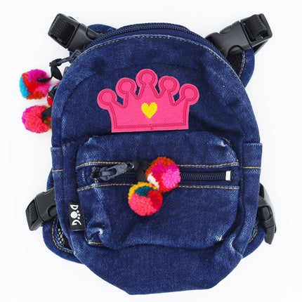 Doggie Denim Backpack Harness Vest - Crown Patches